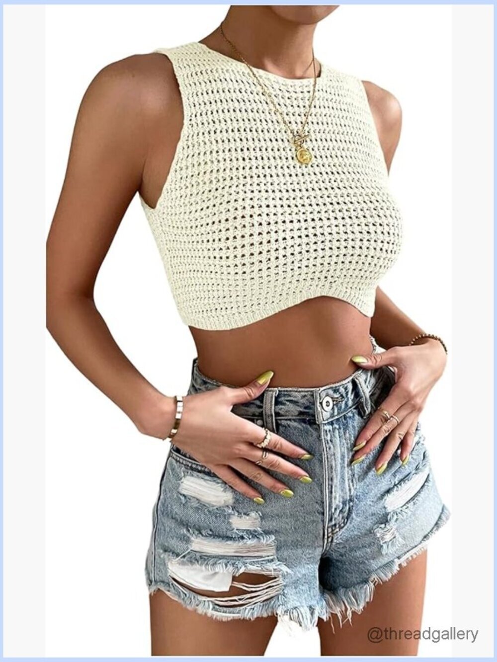 Crochet Crop Tank Top Hollow Out Sleeveless Knit Vest Tops